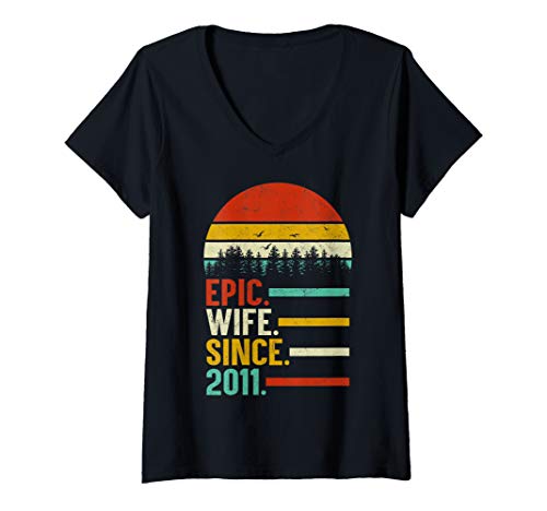 Product Cover Womens Epic Wife Since 2011, 8th Wedding Anniversary Gift For Her V-Neck T-Shirt