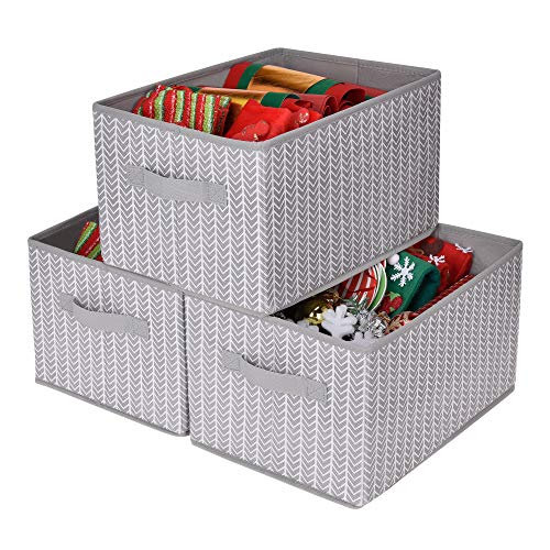 Product Cover GRANNY SAYS Storage Basket for Shelves, Fabric Closet Storage Bins Cube Box with Handle Home Office Fabric Organizer, Large, Gray/White, 3-Pack