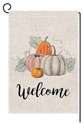 Product Cover Fall Pumpkin Welcome Small Garden Flag Vertical Double Sided 12.5 x 18 Inch Autumn Burlap Yard Outdoor Decor
