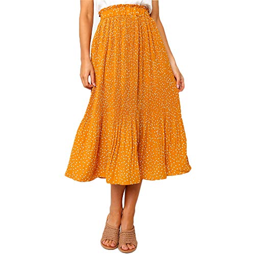 Product Cover Exlura Womens High Waist Polka Dot Pleated Skirt Midi Swing Skirt with Pockets