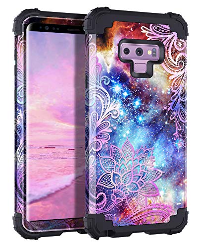 Product Cover Casetego Compatible Galaxy Note 9 Case,Floral Three Layer Heavy Duty Hybrid Sturdy Armor Shockproof Full Body Protective Cover Case for Samsung Galaxy Note 9,Purple Mandala