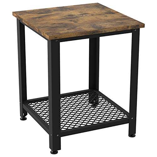 Product Cover IRONCK End Tables Living Room, Side Table with Storage Shelf, Wood Look Accent Furniture with Metal Frame, Rustic Home Decor, Vintage Brown