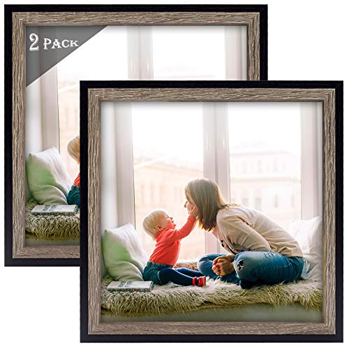 Product Cover Golden State Art, Set of 2, 8x8 Picture Frame - Tall/Split Molding - Black/Grey Color - Easel for Tabletop Display, Sawtooth Hangers for Wall Display - Great for Weddings, Events, Memories