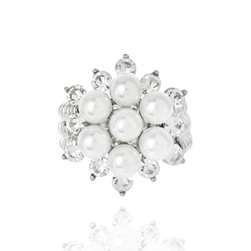 Product Cover SP Sophia Collection Women's Elegant Pearl and Rhinestone Floral Cluster Stretch Ring