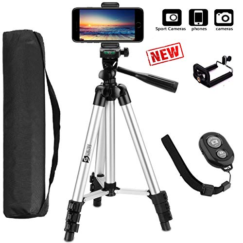 Product Cover Dshine Phone and Camera Tripod | 40 Inch 100cm Aluminum Lightweight Tripod for iphone/Samsung/Huawei Smartphone, Camera with Bluetooth Remote Control | Carrying Bag and Gopro Mount | Tik tok Video Maker device(Silver)