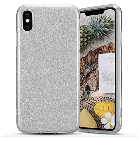 Product Cover honua. Glitter iPhone Xs Case iPhone X, Shiny Sparkly iPhone X/XS Phone Case, TPU + PC Protective Phone Case for iPhone X/XS - Silver