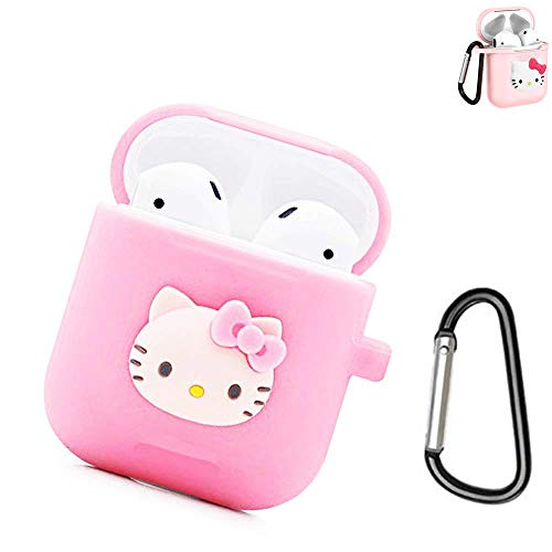 Product Cover Airpods Case, 2019 Newest Full Protective Shockproof Case Cover & Hello Kitty Soft 3D Cartoon Silicone Cover Case for Apple Airpods 2 &1 Charging Cases with Carabiner Keychain