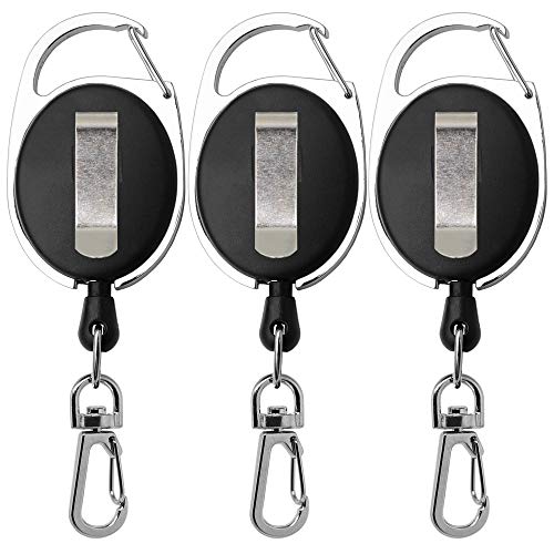 Product Cover SAMSFX Fly Fishing Zinger Retractors with 360-Degree Rotation Buckle for Anglers Vest Pack Tool Gear Assortment Combo (Carabiner Style Zinger, Clip on Back)