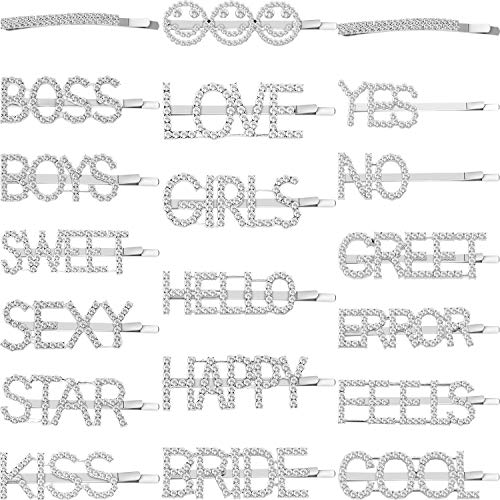 Product Cover 20 Pieces Word Bobby Pins Letter Barrettes Rhinestone Hair Pins Crystal Hairclips for Women Girls Party Wedding Hairstyle Accessories