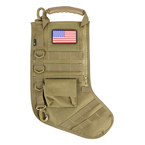 Product Cover OSAGE RIVER Ruck Up Christmas Stocking with USA Patch, Tactical MOLLE Webbing, Khaki