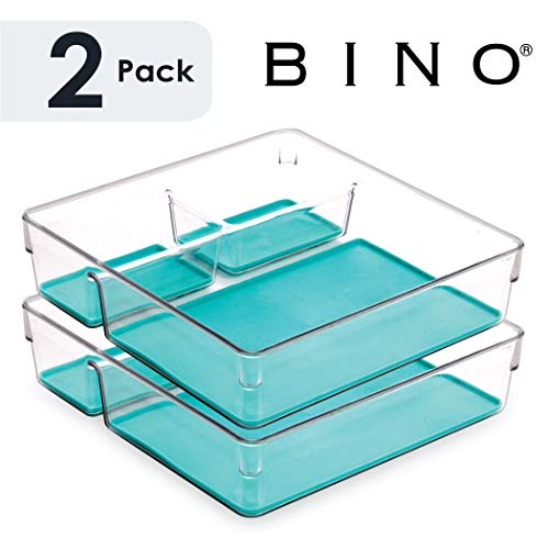 Product Cover BINO Multi-Purpose 3 Section Plastic Drawer Organizer - 2 Pack, Aqua Blue - Plastic Storage Organizer for Home, Kitchen, Bath, Bedroom, and Office