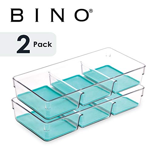 Product Cover BINO Multi-Purpose 3 Section Plastic Drawer Organizer - 2 Pack, Aqua Blue - Plastic Storage Organizer for Home, Kitchen, Bath, Bedroom, and Office