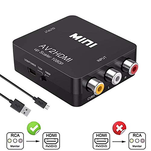 Product Cover RCA to HDMI, AV to HDMI,Meekwds 1080P Mini RCA Composite CVBS AV to HDMI Video Audio Converter Supporting PAL/NTSC with USB Charge Cable for PC Laptop Xbox Wii PS2 PS4 PS3 TV STB VHS VCR Camera DVD