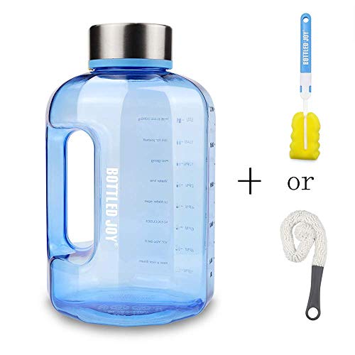 Product Cover BOTTLED JOY Water Jug Portable Daily Water Kettle 2.2 L / 75 OZ Kettle Motivational Fitness Sports Bottle with Time Marker Time for Measuring Daily Water Intake,BPA Free (2.2L-Blue B)