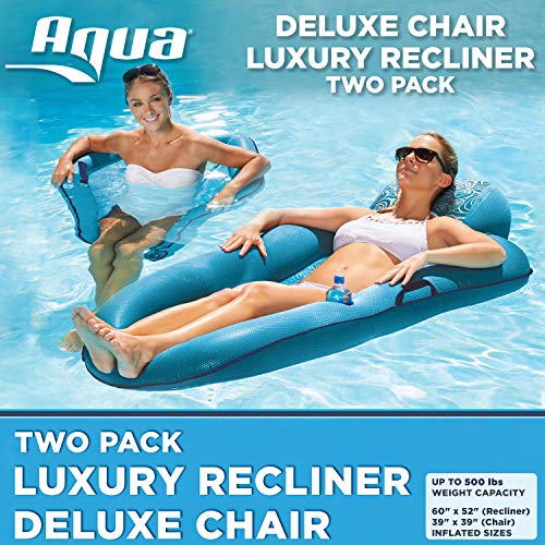 Product Cover Aqua Leisure 2 Pack, Luxury Pool Lounger Recliner & Deluxe Pool Chair, Waves Fashion