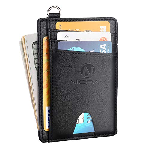 Product Cover Slim Minimalist Front Pocket RFID Blocking Wallets, Credit Card Holder for Men Women with D-Shackle