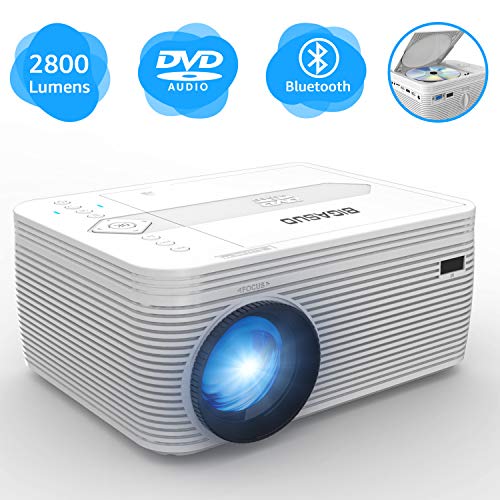 Product Cover BIGASUO Projector with DVD Player, Portable Bluetooth Projector 2800 Lumens Built in DVD Player, Mini Projector Compatible with Fire TV Stick, Roku, PS4, Xbox, 170'' Display, 1080P Supported
