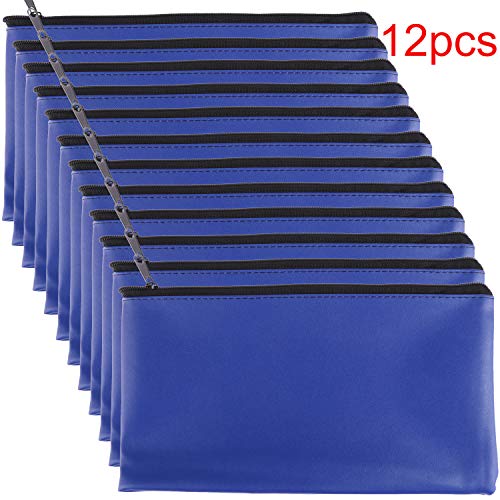 Product Cover Tongnian 12 Pieces Bank Bag Money Pouch Security Bank Deposit Bag with Zipper for Cash Money, Check Wallet, Cosmetics, Tools 11x6 inch (Black +Blue) (Blue)