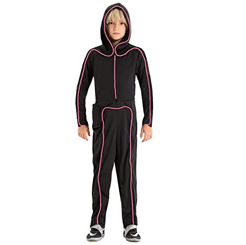 Product Cover Hsctek Led Light up Stick Figure Costume for Kids, Halloween Stick Man Costume for Boys Girls(Pink,7-9Y)