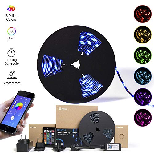 Product Cover SONOFF LED RGB Dimmable Smart Light Strip with Timer, APP Remote Control WiFi Strip Lights, 16.4ft 5050 Waterproof IP65, Works with Amazon Alexa & Google Home Assistant, No Hub Required