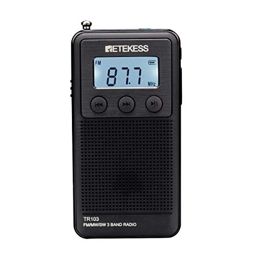 Product Cover Retekess TR103 AM SW FM Pocket Radio Mini Digital Tuning Radio Support TF Card with Rechargeable Battery LCD Display with Backlight (Black)