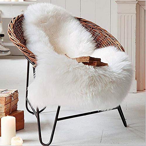 Product Cover HLZHOU Faux Fur Soft Fluffy Single Sheepskin Style Rug Chair Cover Seat Pad Shaggy Area Rugs for Bedroom Sofa Floor (2.5x4 Feet（75X120cm）, White)