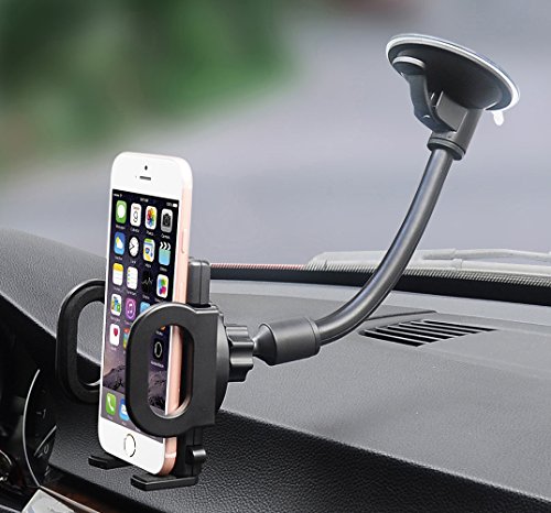 Product Cover Car Mount, Hana Windshield Flexible Long Arm Car Phone Mount with One Button Design and Three Side Grips Compatible iPhone Xs MAX XS XR X 8 7 7P 6s Galaxy S10 S9 S8 Edge S7 S6 S5 Google LG Sony
