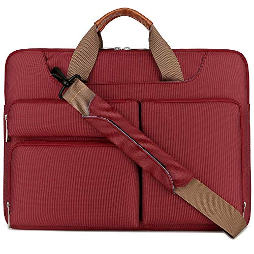 Product Cover Lacdo 15.6 Inch Laptop Messenger Shoulder Bag, 360° Protective Sleeve Carrying Case Compatible 15-15.6 Acer Aspire, Predator, ASUS P-Series, HP Pavilion, Business Notebook Water Repellent, Red