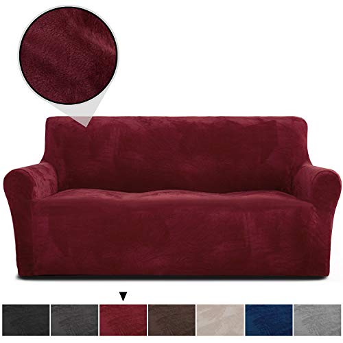 Product Cover RHF Velvet-Sofa Slipcover, Stretch Couch Covers for 3 Cushion Couch-Couch Covers for Sofa-Sofa Covers for Living Room,Couch Covers for Dogs, Sofa Slipcover,Couch slipcover(Burgundy-Sofa)