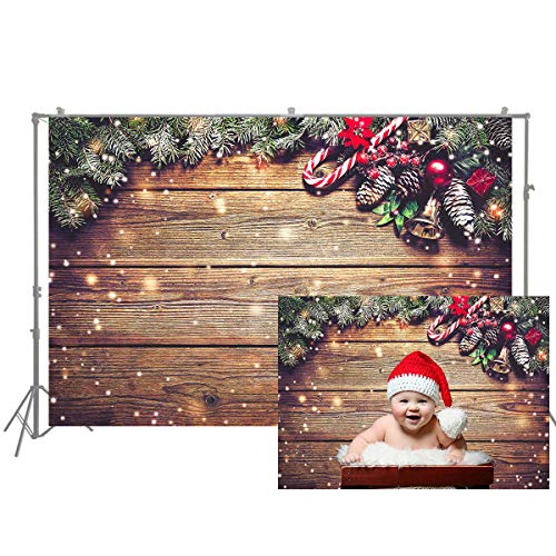 Product Cover HUAYI 7x5ft Christmas Wooden Photography Backdrop for Picture Winter Snowflakes Glitter Xmas Holiday Party Wood Wall Paper Decorations Photo Studio Booth Children Portrait Background xt-7394