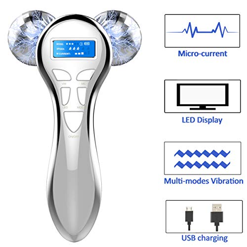Product Cover 4D Microcurrent Facial Massager Roller, Electric Rechargeable Face Lift Beauty Roller Body Massage for Anti Aging Wrinkles, improve Facial Contour, Skin Tone Reduction and Firm Body Skin (Silver)