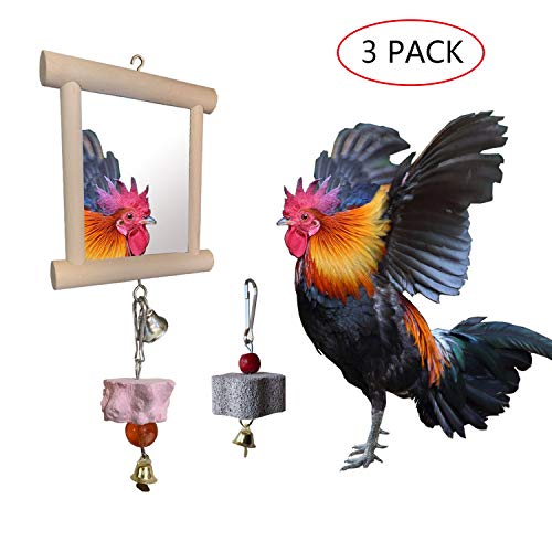 Product Cover Vehomy Chicken Toys for Hens Birds Swing Hanging Mirror Toys with Bell and 2pcs Beak Grinding Molar Stones for Chicken Parrots