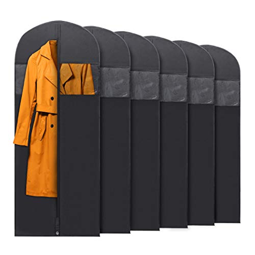 Product Cover PLX Hanging Garment Bags for Storage and Travel - Suit Bag, Dress Shirt, Coat and Dress Cover with Window and Zipper Set (6 Pack Black: 60
