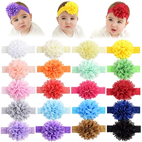 Product Cover 20Pcs Baby Girls Headbands Chiffon Flower Lace Hair Band Accessories for Newborns Infants Toddlers