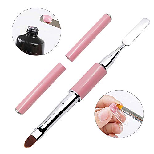 Product Cover Dual-Ended Polygel Brush & Picker, Kalolary 2 in 1 Designs Polygel Nial Brushes Stainless Steel Gel Nail Tool for PolyGel UV Gel Acrylic Nails Extension(Pink)