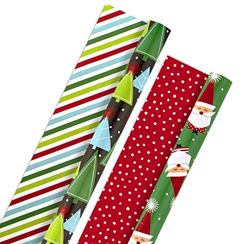 Product Cover Hallmark Christmas Reversible Wrapping Paper Bundle, Trees and Santa (Pack of 2, 60 sq. ft. ttl)