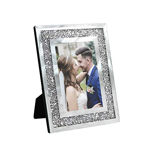 Product Cover Afuly Wedding Glass Picture Frame 4x6 Silver Photo Frame for Couples Sparkle Glitter Gifts Display on Desk