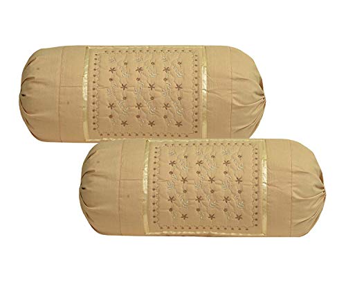 Product Cover Rj Products Embroidered Cotton Bolsters Cover Beige - Pack of 2