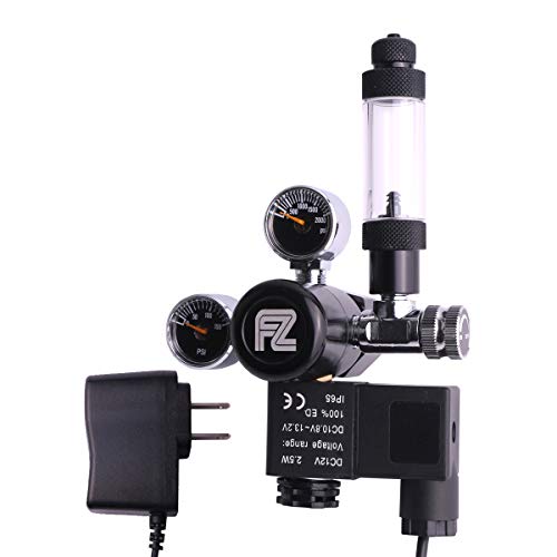 Product Cover FZONE Aquarium CO2 Regulator DC Solenoid Mini Dual Gauge Display with Bubble Counter and Check Valve for US Standard CGA320 Co2 Cylinder