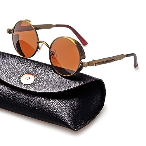 Product Cover Merstoclo Retro Gothic Polarized Sunglasses, Steampunk Round Shape Style for Men and Women, UV Protection