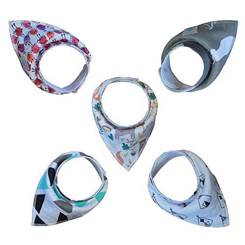 Product Cover Baby Bandana Drool Bibs by JCube&P - 5-Pack Teething Bibs - Bandana Bibs for Boys, Girls, Infants & Toddlers - 100% Organic Cotton Bibs with Fleece Layer - Soft & Absorbent Baby Bibs (Virtue)