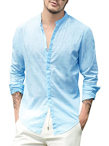 Product Cover Makkrom Mens Button Down Cotton Linen Shirts Long Sleeve Loose Summer Beach Casual Shirt Tops