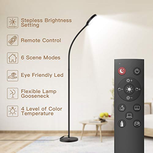 Product Cover Floor Lamp, Remote & Touch Control 2500K-6000K LED Floor Lamp for Bedroom and 4 Color Temperatures Standing Lamp with Stepless Dimmer, dodocool Standing Light for Living Room Bedroom Office Reading
