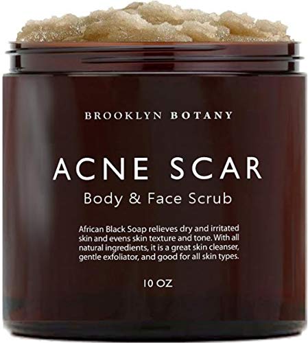 Product Cover Brooklyn Botany Acne Scar Body Scrub & Face Scrub - Made With African Black Soap Shea Butter & Coconut Oil - Exfoliate & Moisturize, Dry & Irritated Skin - 10 oz