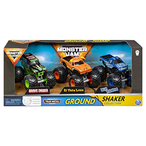 Product Cover Monster Jam, Ground Shaker 3 Pack (Grave Digger, El Toro Loco and Blue Thunder), 1:64 Scale Die-Cast Vehicles