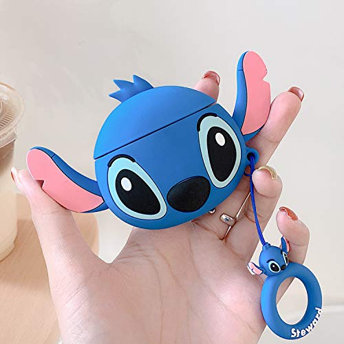 Product Cover Lalakaka Compatible with Airpods 1/2 Cute Case,Cartoon Character Silicone Animal Airpod Designer Skin Kawaii Funny Fun Cool Ring Design Cover Kids Teens Air pods Cases for Girls Boys(Ear Blue Stitch)