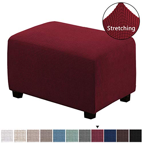 Product Cover H.VERSAILTEX 1 Piece Form Fit Storage Ottoman Protect Covers for Living Room Footstool Footrest Covers Stretch Ottoman Slipcovers Removable Footstool Covers, Machine Washable, Burgundy, Large Size