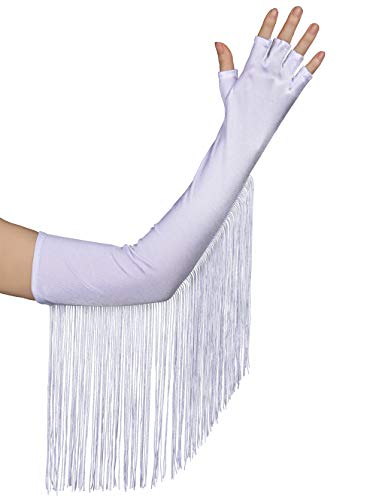 Product Cover BABEYOND Vintage Fringe Fingerless Gloves Long Elbow Gloves for Costume Party Wedding (White)