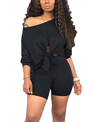Product Cover 2 Piece Sets for Women - Sexy Long Sleeve Crop Tops + Skinny Shorts Two Piece Outfits