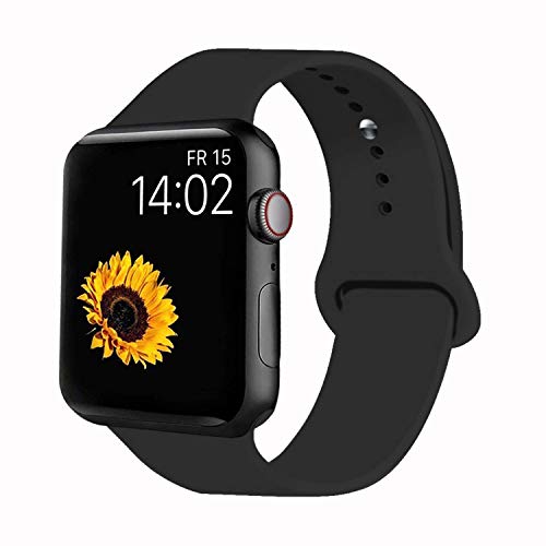 Product Cover VATI Sport Band Compatible for Apple Watch Band 38mm 40mm, Soft Silicone Sport Strap Replacement Bands Compatible with 2019 Apple Watch Series 5, iWatch 4/3/2/1, 38MM 40MM S/M (Black)